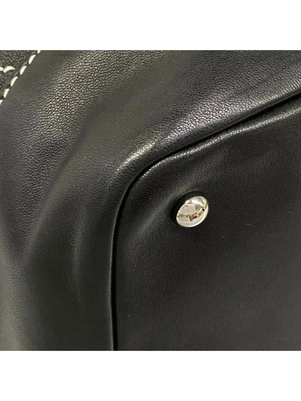 Chanel Tote Bag Wild Stitch Black White Silver Lambskin